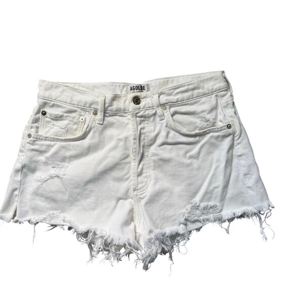 Agolde Parker‎ White Denim Shorts Size 27 Distressed Summer Basic Classic - Picture 1 of 10